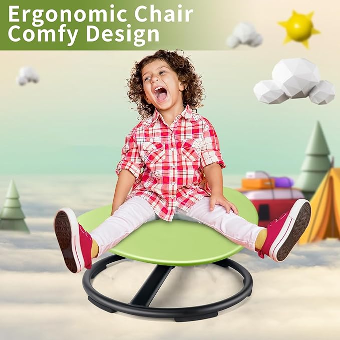 Kids Sensory Swivel Chair, Autism Sensory Chair, Spinning Chair for Autistic Kids, Small Space, Spin Seat, Metal Base, Non-Slip Design, Green - LeafyLoom
