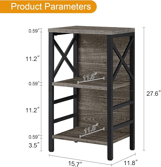 Bookcase, Industrial Small Bookshelf,3-Tier Bookcase Storage Organizer, Small Book Shelf for Small Spaces, Living Room, Bedroom and Home Office, Gray - LeafyLoom