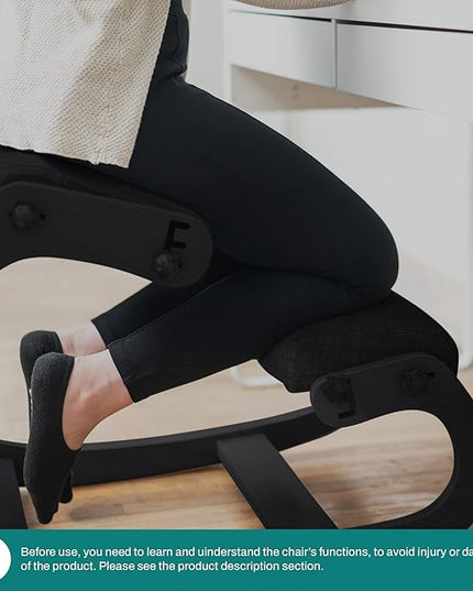 Ergonomic Kneeling Chair - Adjustable Rocking Posture Wooden Office Chair for Back Pain Relief - Kneeling Stool and Angled Chair for Home (Casual, Black) - LeafyLoom