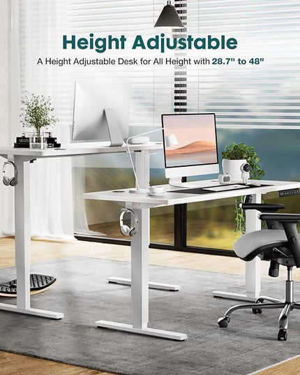 SMUG Standing Desk, Adjustable Height Electric Sit Stand Up Down Computer Table, 48x24 Inch Ergonomic Rising Desks for Work Office Home, Modern Lift Motorized Gaming Desktop Workstation, White - LeafyLoom
