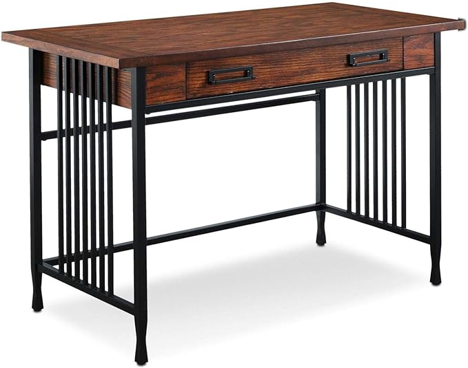 Leick Home 11200 Ironcraft Rustic Writing/Computer Desk with Drop Front Keyboard Drawer, Mission Oak and Black, 22x 46x 30, Brownbronze - LeafyLoom