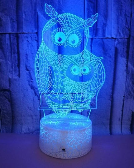 Owls 3D Night Lights Mother and Kids 7 Color Changing USB LED Table Arts Lamp for Great Kids Xmas Birthday Gifts Baby Store Office Kindergarten Decoration - LeafyLoom