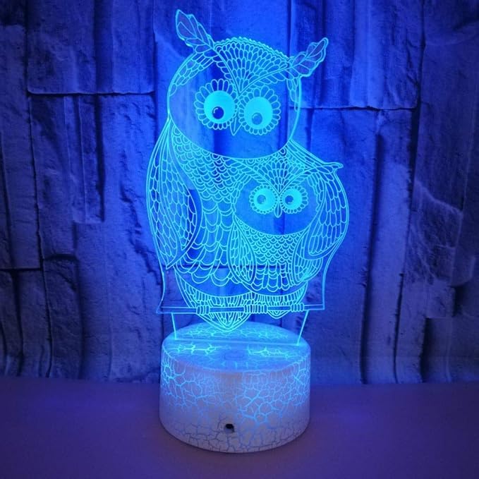 Owls 3D Night Lights Mother and Kids 7 Color Changing USB LED Table Arts Lamp for Great Kids Xmas Birthday Gifts Baby Store Office Kindergarten Decoration - LeafyLoom