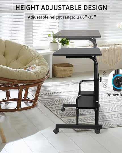 SIDUCAL Rolling Laptop Cart, Portable Laptop Desk, Computer Desk on Wheels Adjustable Height, Mobile Laptop Desk, Rolling Computer Cart, Rolling TV Cart, Small Portable Desk for Laptop, 23.6'' Black - LeafyLoom