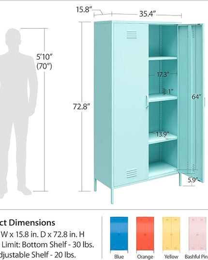 Novogratz Cache 2 Door Tall Metal Locker Style Storage Cabinet, Magenta - LeafyLoom