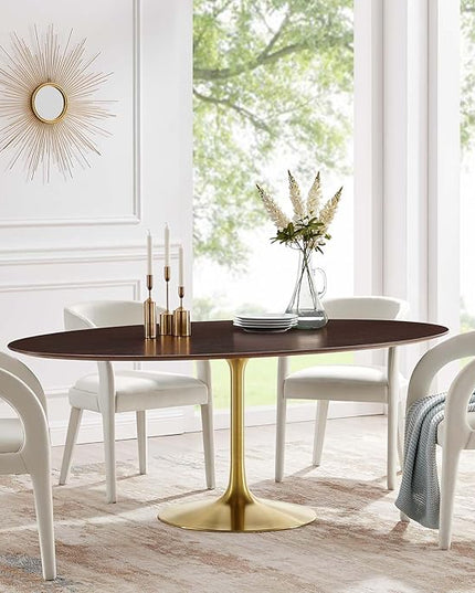 Modway Lippa Dining Table, 78", Gold Cherry Walnut - LeafyLoom