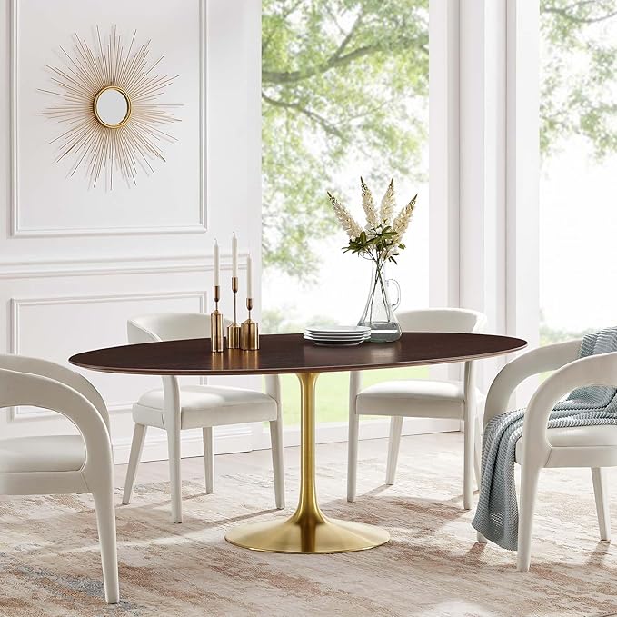 Modway Lippa Dining Table, 78", Gold Cherry Walnut - LeafyLoom