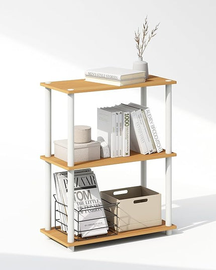 Furinno Turn-N-Tube 3-Tier Multipurpose Compact Display Rack, Shelving Unit, Bookcase, Beech - LeafyLoom