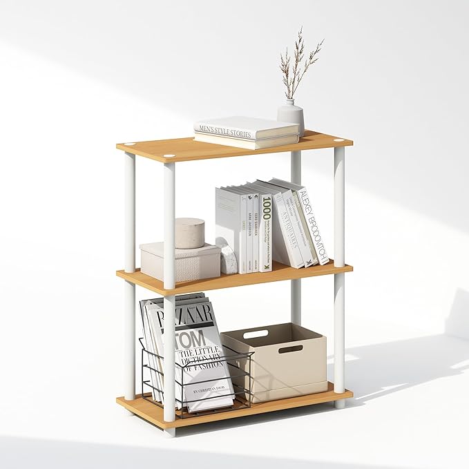Furinno Turn-N-Tube 3-Tier Multipurpose Compact Display Rack, Shelving Unit, Bookcase, Beech - LeafyLoom