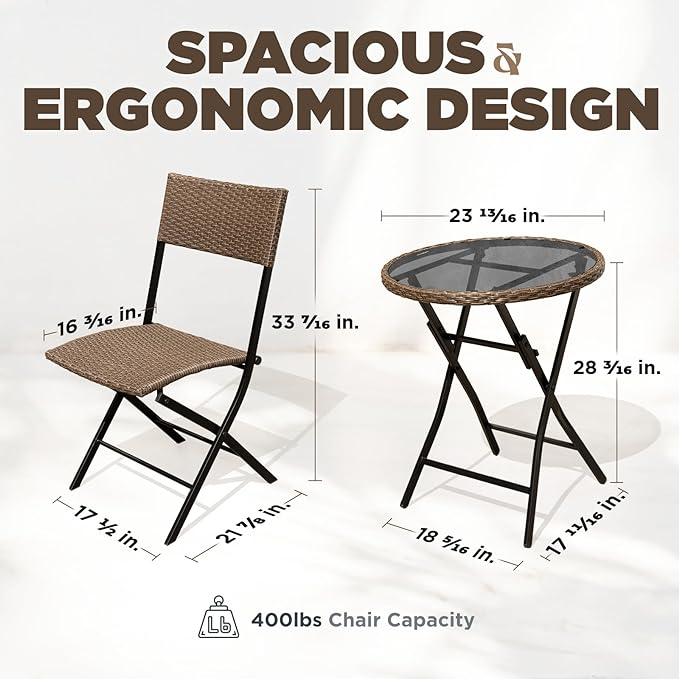 Bistro Set with Round Table, Metal Wicker Design - LeafyLoom