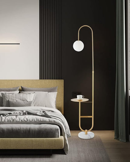 Floor Lamp with Shelf, Functional Bedside Lamp with Marble Table for Bedroom, Living Room or Office (with Mable Table) - LeafyLoom