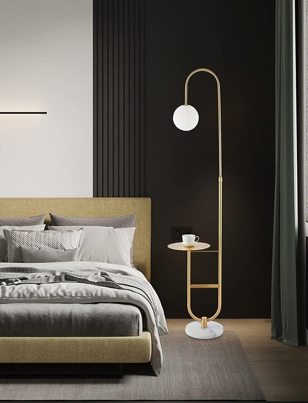 Floor Lamp with Shelf, Functional Bedside Lamp with Marble Table for Bedroom, Living Room or Office (with Mable Table) - LeafyLoom