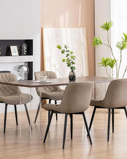 YOUNUOKE Dining Chairs Set of 2 Mid Century Modern Kitchen Chair Comfortable Upholstered Faux Leather Dinner Chairs for Kitchen Dining Room, Khaki - LeafyLoom