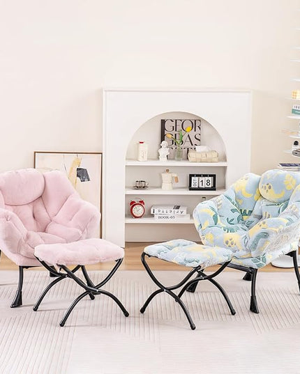 Welnow Toddler Kids Lazy Chair with Ottoman, Accent Comfy Lounge Children Armchair Couch with Armrest and Removable Cover, Detachable Reading Chair with Footrest for Boy or Girl, Plush Pink - LeafyLoom