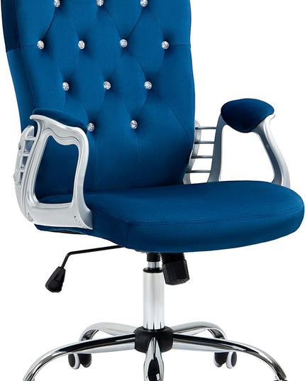 Vinsetto Home Office Chair, Velvet Computer Chair, Button Tufted Desk Chair with Swivel Wheels, Adjustable Height, and Tilt Function, Blue - LeafyLoom