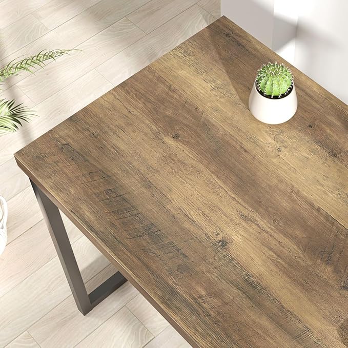 FOLUBAN Modern Home Office Desk, Rustic Wood and Metal Computer Desk, Industrial Study Writing Gaming Table Workstation, Vintage Laptop PC Desk, Oak 47 Inch - LeafyLoom