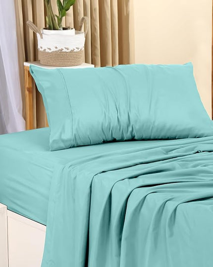 Utopia Bedding Twin Bed Sheets Set - 3 Piece Bedding - Brushed Microfiber - Shrinkage and Fade Resistant - Easy Care (Twin, Spa Blue) - LeafyLoom