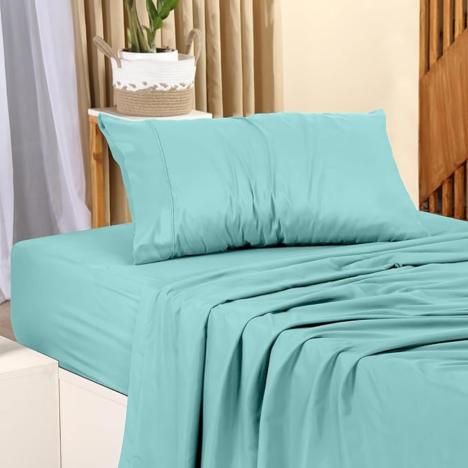 Utopia Bedding Twin Bed Sheets Set - 3 Piece Bedding - Brushed Microfiber - Shrinkage and Fade Resistant - Easy Care (Twin, Spa Blue) - LeafyLoom
