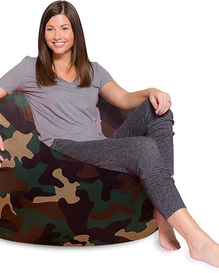 Posh Creations Bean Bag Chair for Kids, Teens, and Adults Includes Removable and Machine Washable Cover, Soft Nylon - Camo Green, 48in - X-Large - LeafyLoom
