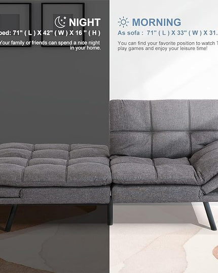 MUUEGM Convertible Futon Couch Bed Sofa,Loveseat Sleeper Sofa Bed Couch,Memory Foam Modern Futon Adjustable Armrest and Backres,Sleeping Sofa for Living Room,Small Space,Apartment Office,Dark Gray - LeafyLoom