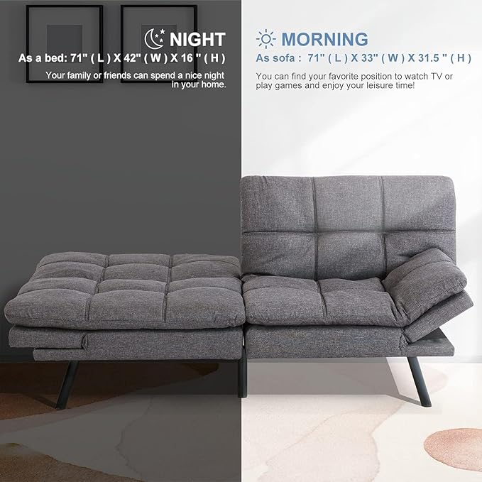 MUUEGM Convertible Futon Couch Bed Sofa,Loveseat Sleeper Sofa Bed Couch,Memory Foam Modern Futon Adjustable Armrest and Backres,Sleeping Sofa for Living Room,Small Space,Apartment Office,Dark Gray - LeafyLoom