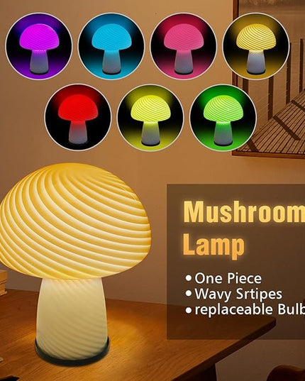 Mushroom lamp, Murano style retro design,Glass desk lamp with RGB 16 Color gradient dimmable LED bulbs, bedroom bedside bedside lamp, perfect home decoration.(LED Bulb Included) - LeafyLoom