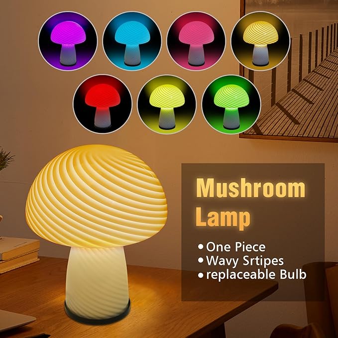 Mushroom lamp, Murano style retro design,Glass desk lamp with RGB 16 Color gradient dimmable LED bulbs, bedroom bedside bedside lamp, perfect home decoration.(LED Bulb Included) - LeafyLoom