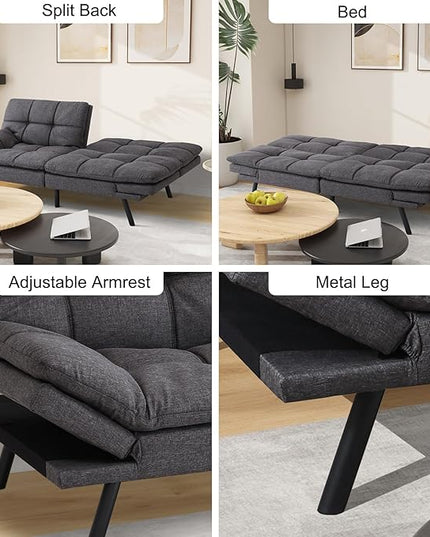 MUUEGM Futon Sofa Bed Couch - Convertible Sofa Bed, Loveseat Sleeper Sofa with Adjustable Backrest, Memory Foam Folding Futon for Living Room, Small Space, Apartment, Office, Grey - LeafyLoom