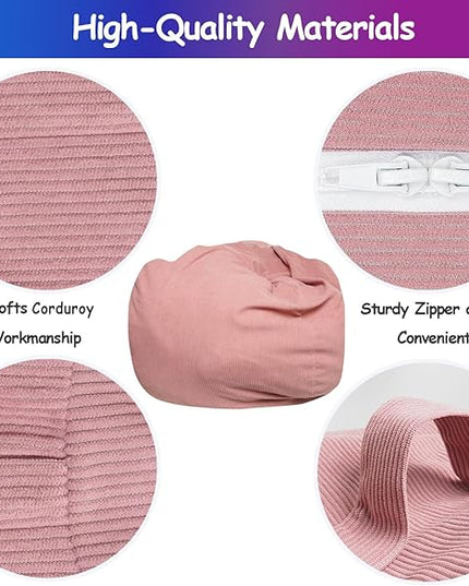 Beanbag Stuffed Animal Storage Organizer Cover Soft Premium Corduroy Removable Washable Stuffable Keep Room Clutter Plush Toys Storage (No Beans) XX-Large - LeafyLoom