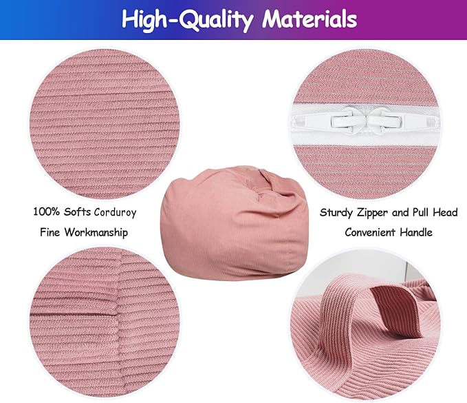 Beanbag Stuffed Animal Storage Organizer Cover Soft Premium Corduroy Removable Washable Stuffable Keep Room Clutter Plush Toys Storage (No Beans) XX-Large - LeafyLoom