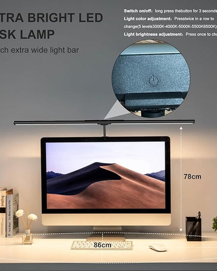 Double Head LED desk lamp for Office Home,Desk Lamp with Fixture for Eye Protection，Clip on Light with Long Flexible Gooseneck,6 Color Modes, 9 Lighting Modes Dimmabl，Auto Setting，2 mode timer - LeafyLoom