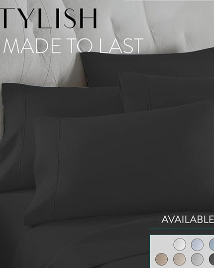 Danjor Linens King Size Sheets Set - 6 Piece Set Including 4 Pillowcases - Deep Pockets - Breathable, Soft Bed Sheets - Wrinkle Free - Machine Washable - Black King Bed Sheets - 6 pc - LeafyLoom