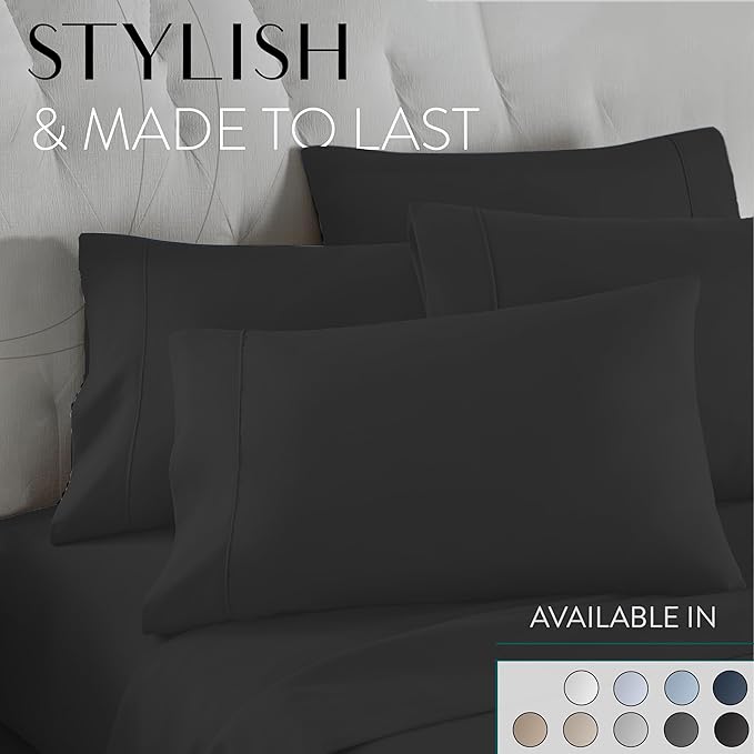 Danjor Linens King Size Sheets Set - 6 Piece Set Including 4 Pillowcases - Deep Pockets - Breathable, Soft Bed Sheets - Wrinkle Free - Machine Washable - Black King Bed Sheets - 6 pc - LeafyLoom