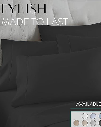 Danjor Linens Queen Sheet Set - 6 Piece Set Including 4 Pillowcases - Deep Pockets - Breathable, Soft Bed Sheets - Wrinkle Free - Machine Washable - Black Sheets for Queen Size Bed - 6 pc - LeafyLoom
