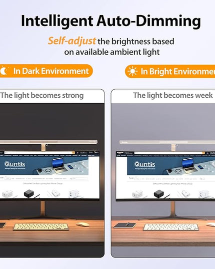 Quntis LED Desk Light, 31.5'' Super Bright Wide Desk Lamps for Home Office, 20W Dimmable 5 Brightness & 4 Color Architect Clamp Task Lamp, Flexible Gooseneck Office Light for Monitor Workbench Studio - LeafyLoom