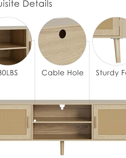 Tv Stand,Entertainment Center with Storage Cabinet, Mid Century Modern Media Console Table, Adjustable Hinge, Wooden Television Furniture for Living Room,Oak - LeafyLoom