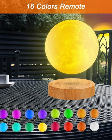 VGAzer Levitating Moon Lamp,Floating and Spinning in Air Freely with 3D Printing LED Moon Lamp Has 20 Modes for Unique Gifts,Room Decor,Night Light,Office Desk Toys (Wooden Base 16 Colors) - LeafyLoom