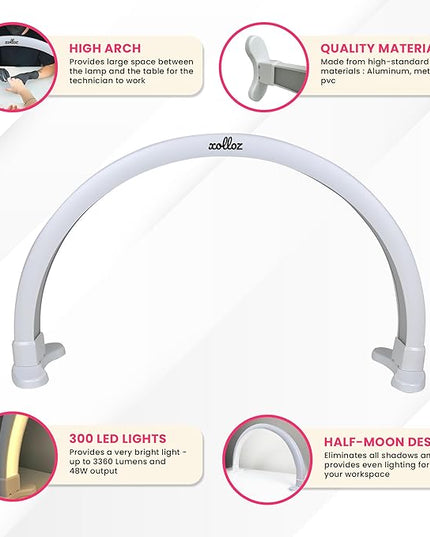 Half-Moon Nail Desk Lamp for Professionals, 3360 Lumen Led Light for Nails, Perfect Led Manicure Desk Lamp | Tattoo Light | Lash Tech Light | Manicure Light Led (White) (Two Knobs) - LeafyLoom
