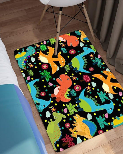 Dino Rugs for Boys Room Kids Play Rug Dinosaur Play Rug Dinosaur Carpet Dinosaur Rug Dinosaur Cartoon Carpet for Boys and Girls Bedroom Classroom,Black 2'×3' - LeafyLoom