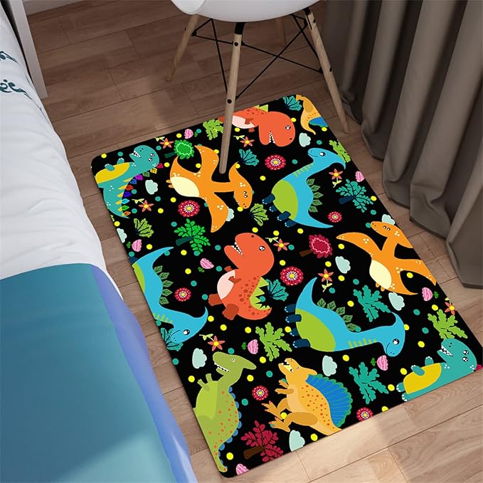 Dino Rugs for Boys Room Kids Play Rug Dinosaur Play Rug Dinosaur Carpet Dinosaur Rug Dinosaur Cartoon Carpet for Boys and Girls Bedroom Classroom,Black 2'×3' - LeafyLoom