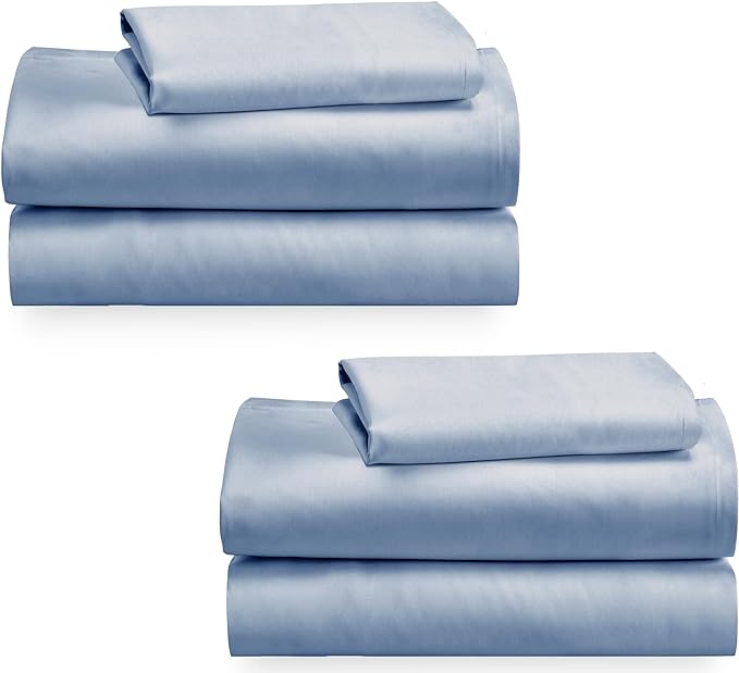 California Design Den 100% Cotton 2-Pack Twin XL Sheet Sets, Soft & Durable Twin Extra Long Sheets with Deep Pockets, Twin XL Sheets with Sateen Weave, Cooling Sheets (Blue Hydrangea) - LeafyLoom
