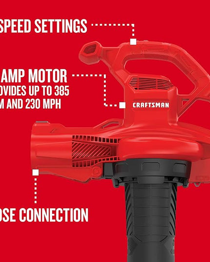 CRAFTSMAN Leaf Blower, Electric, 12-Amp (CMEBL700), Red - LeafyLoom