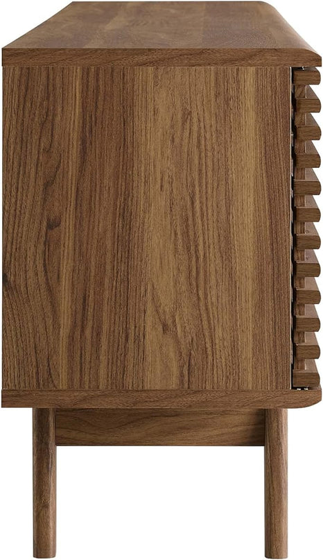 Modway Render 71" Mid-Century Modern Low Profile Media Console TV Stand, 71 Inch, Walnut - LeafyLoom