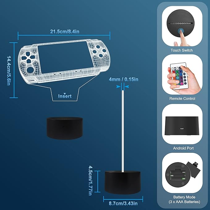 Attivolife Gameped 3D Illusion Lamp, handheld Game Console Night Light with Remote Control + Timer 16 Color Change Lamps Kids Gamer Room Decor Plug in Cool Festival Birthday Gifts for Boys Men Child - LeafyLoom