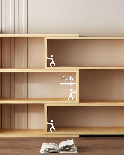 4-Tier Wooden Bookshelf, Expandable 25-47 inch Wide Bookcase, Modern Freestanding Bookcas for Small Space or Corner (Natural) - LeafyLoom
