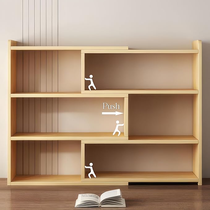 4-Tier Wooden Bookshelf, Expandable 25-47 inch Wide Bookcase, Modern Freestanding Bookcas for Small Space or Corner (Natural) - LeafyLoom