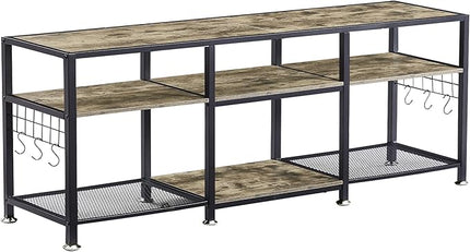 VECELO TV Stand for Televisions up to 70 Inch, Industrial Entertainment Center with 3-Tier Open Storage Shelves& Hooks for Living, Bedroom and Gaming Room, 63 Inch, Grey - LeafyLoom