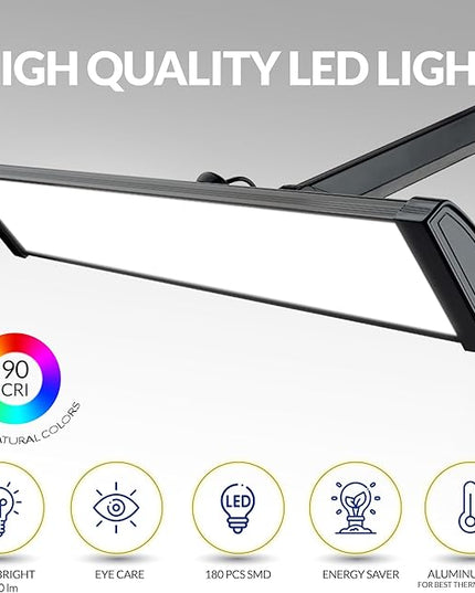 Super Bright 2,300 Lumens Powerful Professional Eye Care LED Desk Lamp, Brightness Adjustable, Task Light for Home, Beauty, Crafting, Office, Workbench (Daylight, Dimmable, Black) - LeafyLoom