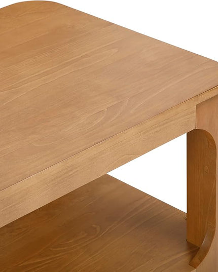 Plank+Beam Forma Coffee Table, Solid Wood 54 Inch Modern Coffee Table with Shelf, Contemporary Center Table with Storage Space, Rectangle Tea Table with Storage, Pecan - LeafyLoom