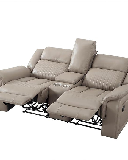 72" PU Manual Reclining Loveseat Sofa with 2 Cup Holder and Storage,Multifunction Upholstered Couch W/Adjustable Backrest & Footboards,Smart Furniture for Living Room Bedroom Apartment,Grey - LeafyLoom